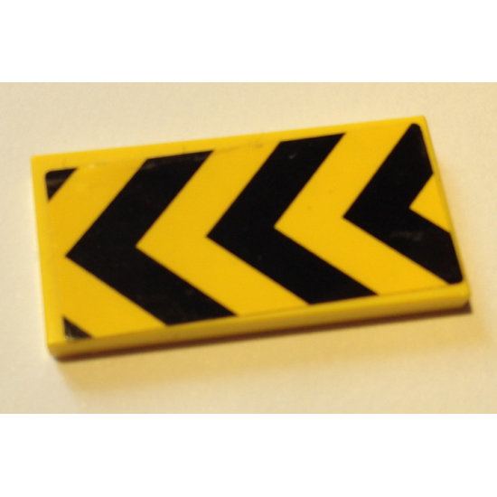 Tile 2 x 4 with Thick Black and Yellow Chevron Danger Stripes Pattern (Sticker) - Set 60125