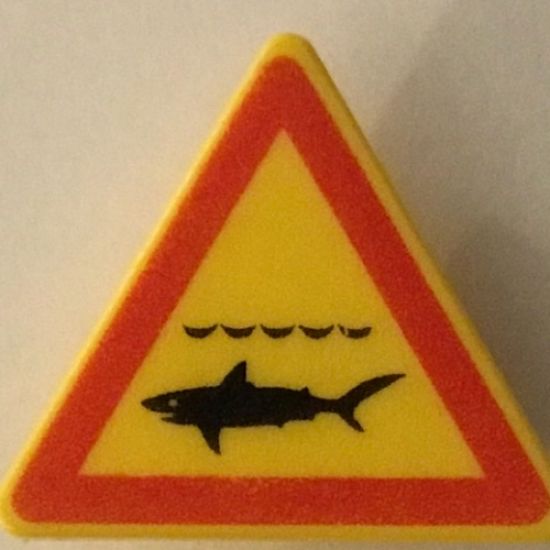 Road Sign 2 x 2 Triangle with Clip with Shark Infested Waters Pattern (Printed)