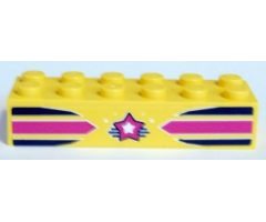 Brick 2 x 6 with Dark Blue and Magenta Stripes and Magenta and Yellow Star Pattern (Sticker) - Set 41346
