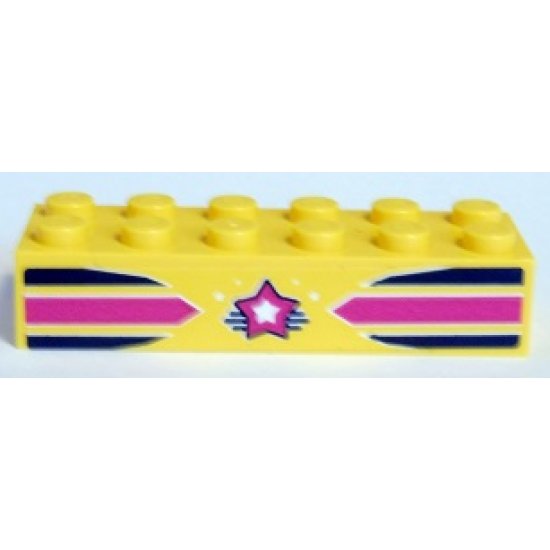 Brick 2 x 6 with Dark Blue and Magenta Stripes and Magenta and Yellow Star Pattern (Sticker) - Set 41346