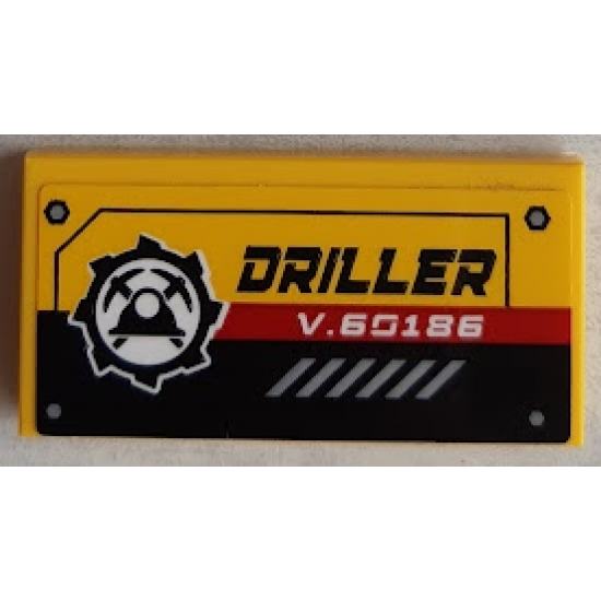 Tile 2 x 4 with Mining Logo, 'DRILLER' and 'V.60186' Pattern (Sticker) - Set 60186