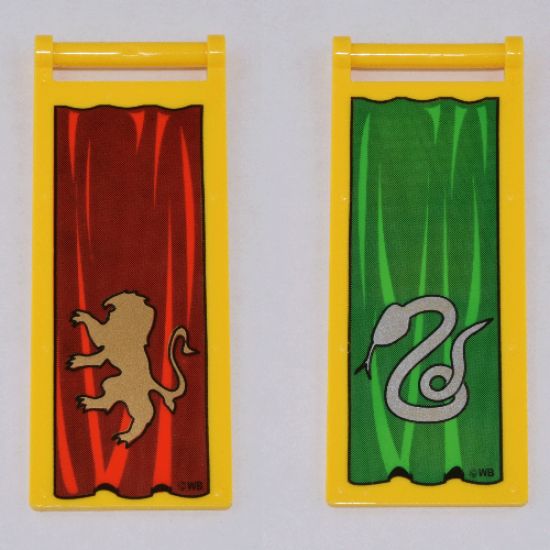 Flag 7 x 3 with Rod with HP Gold Lion (Gryffindor) and Snake (Slytherin) Pattern on Opposite Sides