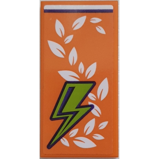 Tile 2 x 4 with Orange Blanket with White Leaves and Lime Lightning Bolt Pattern (Sticker) - Set 41327