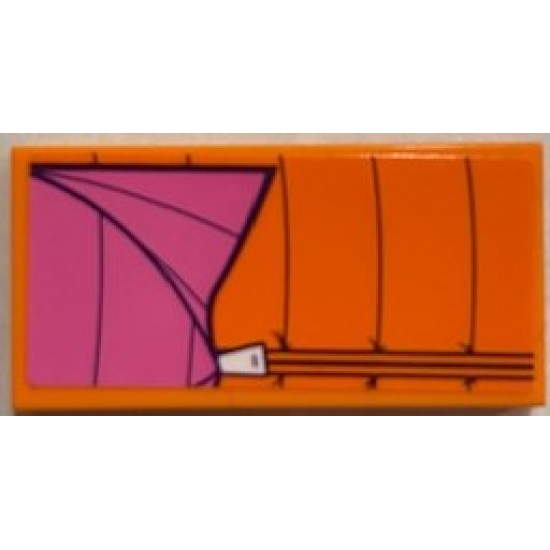 Tile 2 x 4 with Dark Pink and Orange Sleeping Bag Pattern (Sticker) - Set 41339