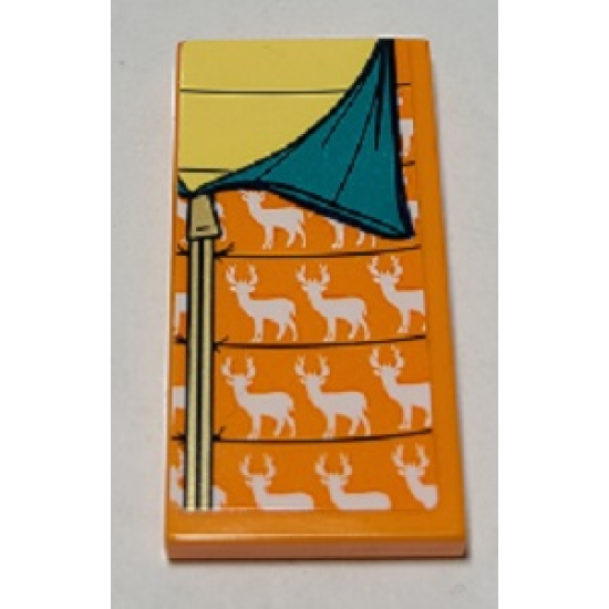 Tile 2 x 4 with Dark Turquoise and Orange Sleeping Bag with Deer Pattern (Sticker) - Set 41392