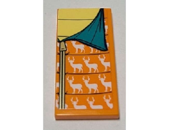 Tile 2 x 4 with Dark Turquoise and Orange Sleeping Bag with Deer Pattern (Sticker) - Set 41392