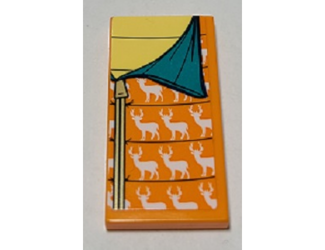 Tile 2 x 4 with Dark Turquoise and Orange Sleeping Bag with Deer Pattern (Sticker) - Set 41392