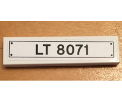 Tile 1 x 4 with Black 'LT 8071' License Plate and 4 Rivets Pattern (Sticker) - Set 8071