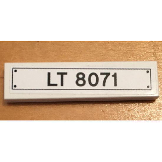 Tile 1 x 4 with Black 'LT 8071' License Plate and 4 Rivets Pattern (Sticker) - Set 8071