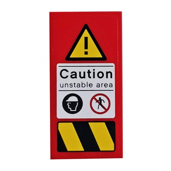 Tile 2 x 4 with Triangle and Exclamation Mark, 'Caution unstable area', Warnings and Danger Stripes on Transparent Background Pattern (Sticker) - Set 76037