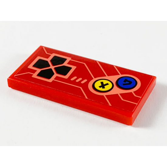 Tile 2 x 4 with Arcade Game Controls, Black Joystick, Yellow and Blue Buttons On Red Background Pattern (Sticker) - Set 71714