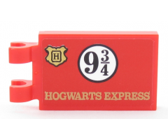 Tile, Modified 2 x 3 with 2 Clips with Gold Hogwarts Logo, Black '9 3/4' and Gold 'HOGWARTS EXPRESS' on Red Background Pattern (Sticker) - Set 75955