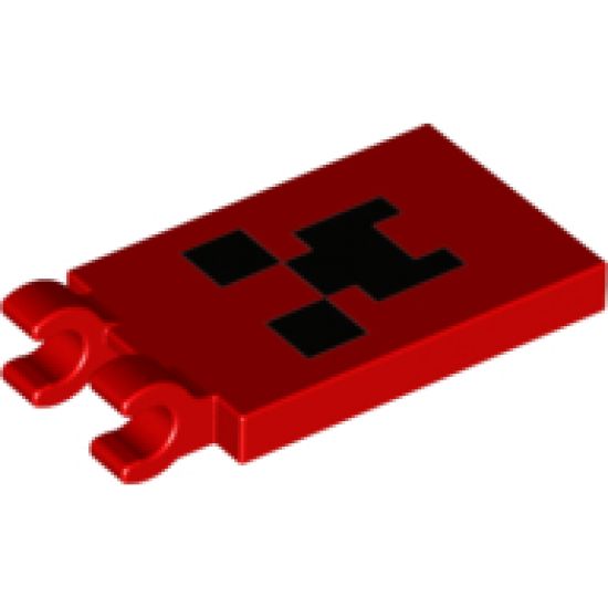 Tile, Modified 2 x 3 with 2 Clips with Pixelated Black Squares Pattern (Minecraft Creeper Face)