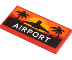 Tile 2 x 4 with White 'AIRPORT', Sunset and Black Airplane and Palm Trees Pattern (Sticker) - Set 60262