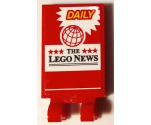 Tile, Modified 2 x 3 with 2 Open O Clips with 'DAILY', Globe, Stars and 'THE LEGO NEWS' Pattern (Sticker) - Set 60132