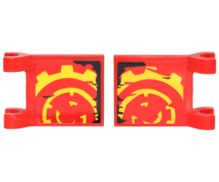 Flag 2 x 2 Square with Yellow Gear on Red Background and Black Ripped Edge on Both Sides Pattern (Stickers) - Set 70626