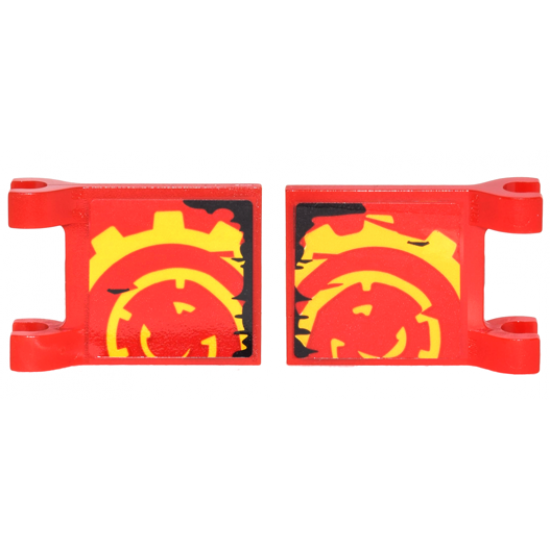 Flag 2 x 2 Square with Yellow Gear on Red Background and Black Ripped Edge on Both Sides Pattern (Stickers) - Set 70626