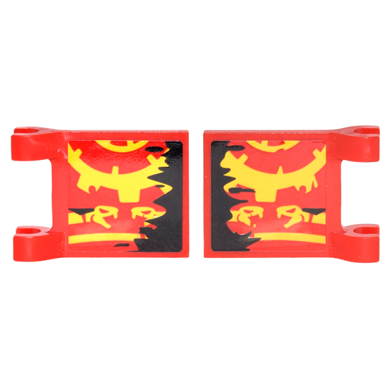 Flag 2 x 2 Square with Yellow Gear and 2 Snakes on Red Background and Black Ripped Edge on Both Sides Pattern (Stickers) - Set 70626