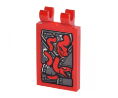 Tile, Modified 2 x 3 with 2 Clips with Pearl Dark Gray Armor with Rivets and 2 Red Snakes Pattern (Sticker) - Set 70626