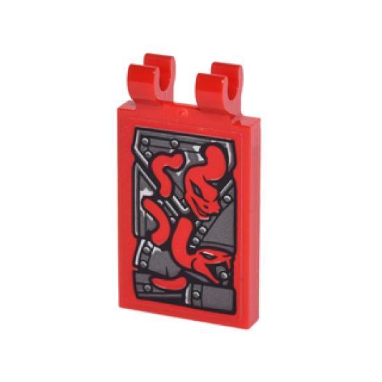 Tile, Modified 2 x 3 with 2 Clips with Pearl Dark Gray Armor with Rivets and 2 Red Snakes Pattern (Sticker) - Set 70626