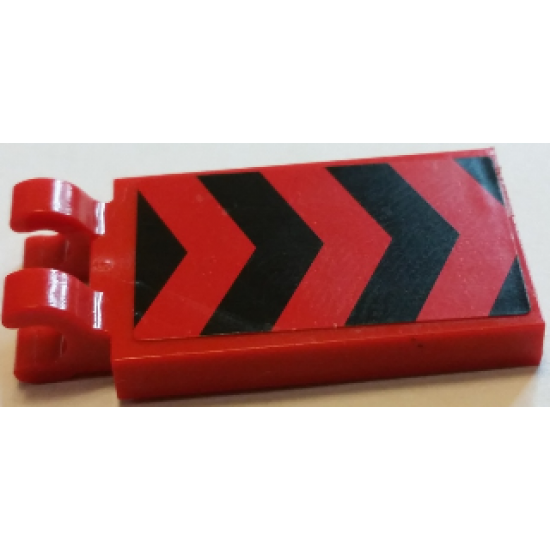 Tile, Modified 2 x 3 with 2 Clips with Black and Red Chevron Stripes Pattern (Sticker) - Set 60027