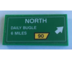 Tile 2 x 4 with Road Sign with 'NORTH', 'DAILY BUGLE 6 MILES', Arrow and '90' Pattern (Sticker) - Set 76057