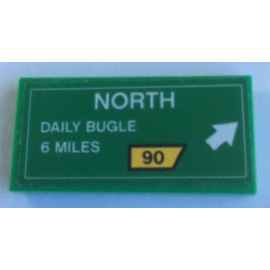 Tile 2 x 4 with Road Sign with 'NORTH', 'DAILY BUGLE 6 MILES', Arrow and '90' Pattern (Sticker) - Set 76057