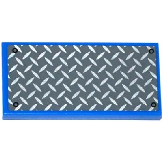 Tile 2 x 4 with Silver and Dark Bluish Gray Tread Plate and 4 Rivets Pattern (Sticker) - Set 75918