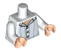 Torso Pajamas Top with Light Nougat Neck, Tan Buttons, Bright Light Blue Vertical Stripes Pattern / White Arms / Light Nougat Hands