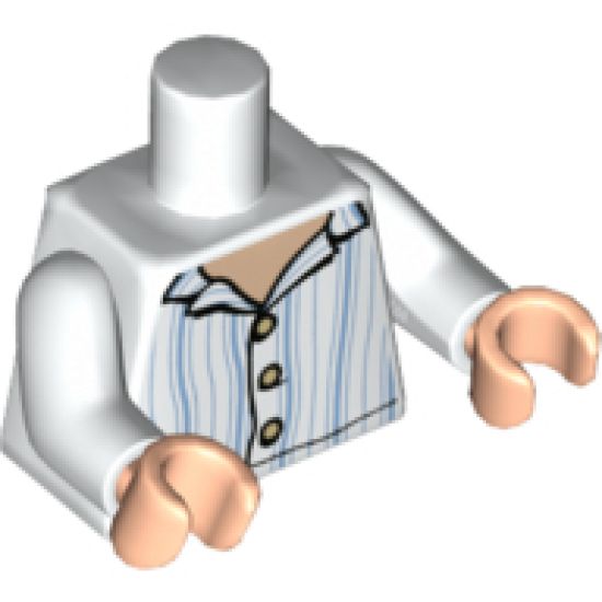 Torso Pajamas Top with Light Nougat Neck, Tan Buttons, Bright Light Blue Vertical Stripes Pattern / White Arms / Light Nougat Hands