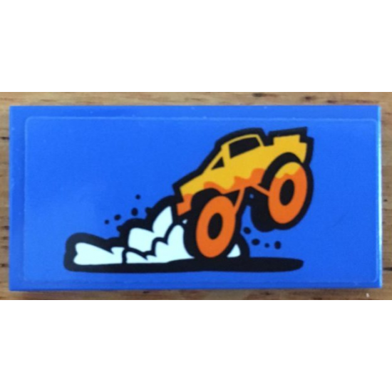 Tile 2 x 4 with Orange Monster Truck and White Dust Pattern (Sticker) - Set 60180