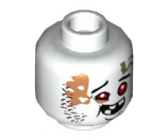 Minifigure, Head Alien Ninjago Red Eyes, Dark Red Rash, Missing Teeth, Goofy Expression Pattern - Hollow Stud