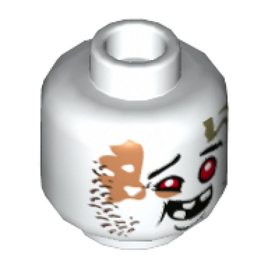 Minifigure, Head Alien Ninjago Red Eyes, Dark Red Rash, Missing Teeth, Goofy Expression Pattern - Hollow Stud