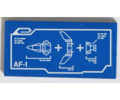 Tile 2 x 4 with White AF-1 Rocket Mechanical Drawing Blueprint Pattern (Sticker) - Set 70596