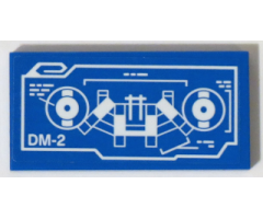 Tile 2 x 4 with White DM-2 Mechanical Drawing Blueprint Pattern (Sticker) - Set 70596