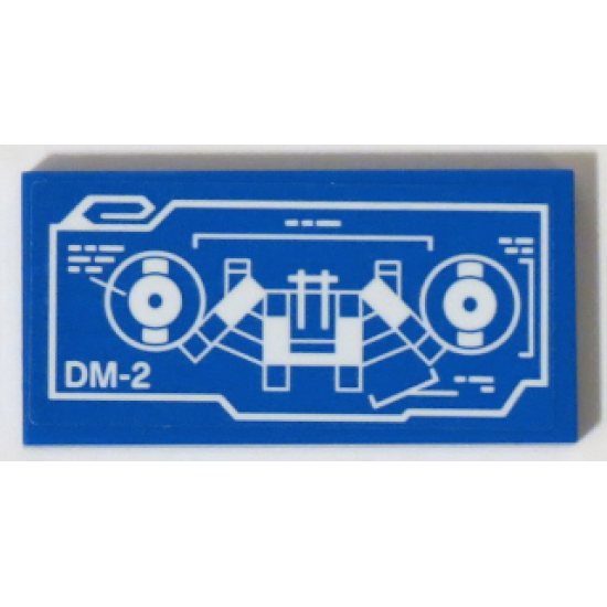 Tile 2 x 4 with White DM-2 Mechanical Drawing Blueprint Pattern (Sticker) - Set 70596