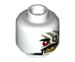 Minifigure, Head Alien Ninjago Red Eye Right, Olive Green Stripes, Moustache, Yellow Teeth Pattern - Hollow Stud