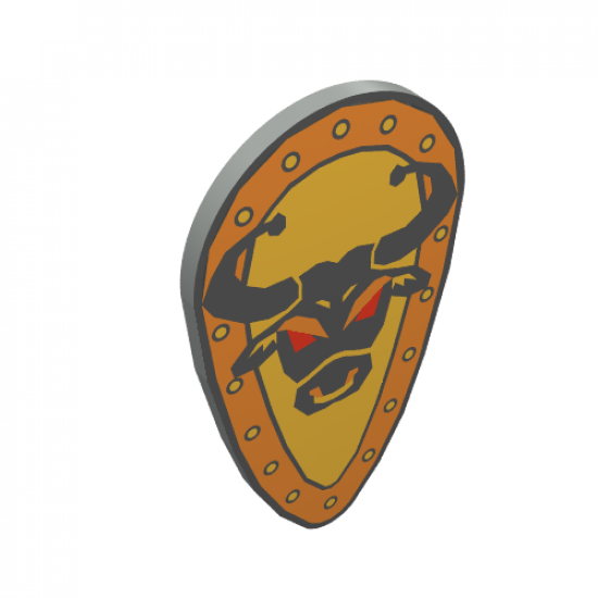 Minifigure, Shield Ovoid with Bull Head Black on Yellow Pattern (Printed)