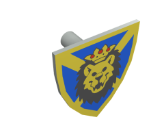 Minifigure, Shield Triangular with Lion Head, Blue and Yellow Pattern