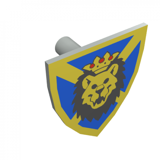 Minifigure, Shield Triangular with Lion Head, Blue and Yellow Pattern