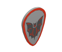 Minifigure, Shield Ovoid with Black and Red Bat on Silver Background Pattern