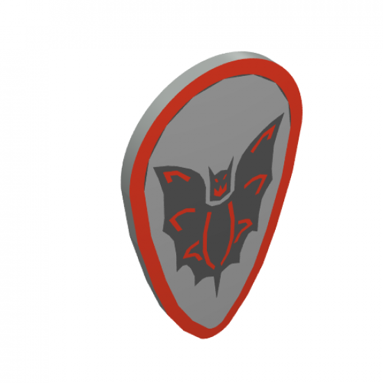 Minifigure, Shield Ovoid with Black and Red Bat on Silver Background Pattern