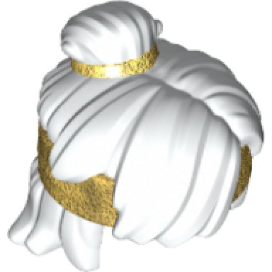 Minifigure, Hair Mid-Length Tousled, Top Knot Bun with Pearl Gold Band and Headband Pattern
