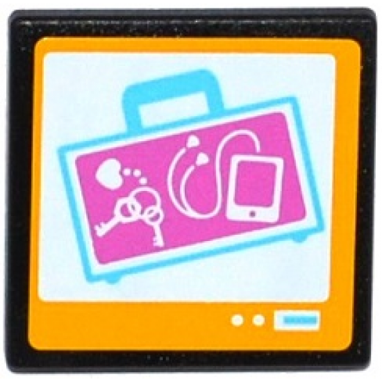 Road Sign 2 x 2 Square with Open O Clip with X-Ray Suitcase on Screen Pattern (Sticker) - Set 41100