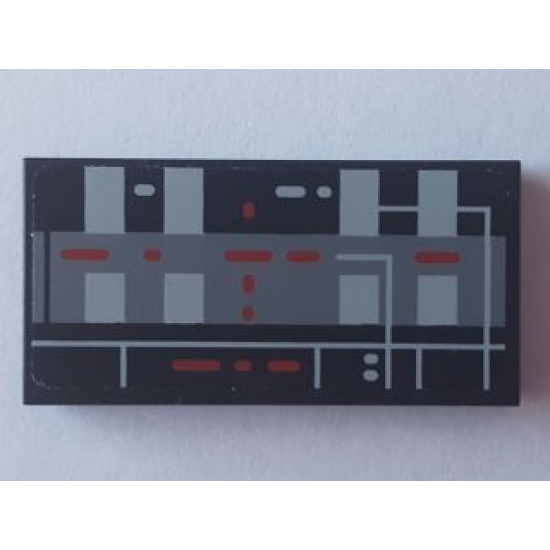 Tile 2 x 4 with Light Bluish Gray, Dark Bluish Gray and Red Circuit Pattern (Sticker) - Set 75055
