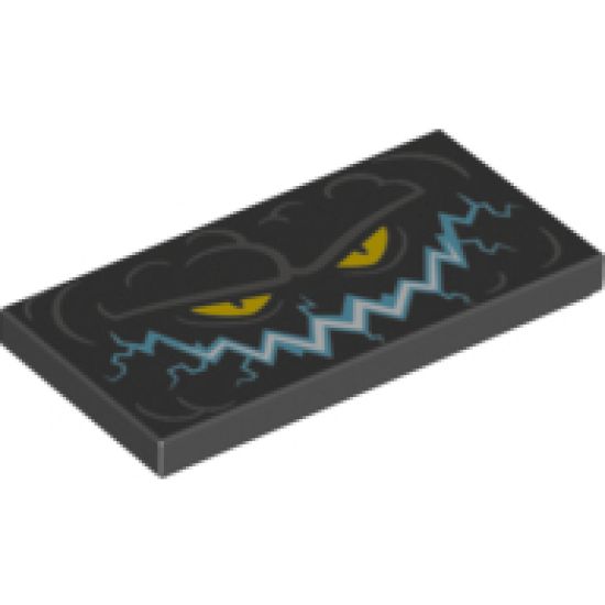 Tile 2 x 4 with Cloud Creature Face With Medium Blue Electrified Sinister Smile and Yellow Eyes Pattern (Monstrox)