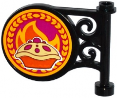 Road Sign Round on Pole with Fruit Pie and Flames Pattern on Both Sides (Stickers) - Set 41074