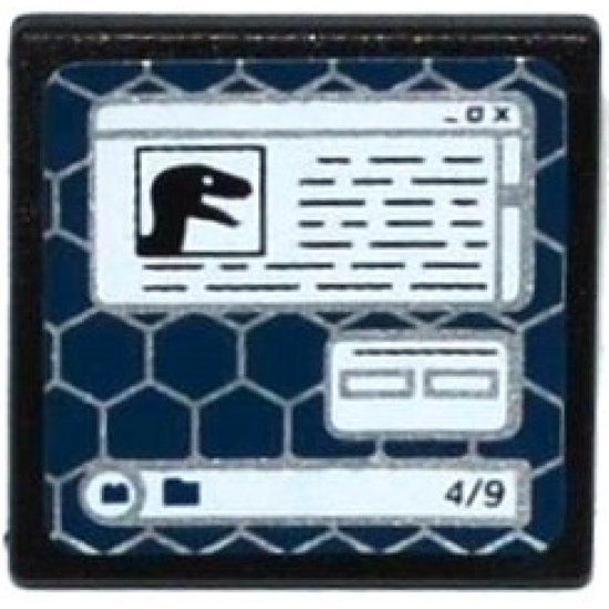 Road Sign 2 x 2 Square with Open O Clip with Black Raptor Head and '4/9' on Computer Screen Pattern (Sticker) - Set 75917