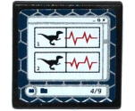 Road Sign 2 x 2 Square with Open O Clip with 2 Raptor Silhouettes, Heart Monitor Line and '4/9' on Computer Screen Pattern (Sticker) - Set 75917