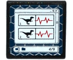 Road Sign 2 x 2 Square with Open O Clip with 2 Raptor Silhouettes, Heart Monitor Line and '4/9' on Computer Screen Pattern (Sticker) - Set 75917